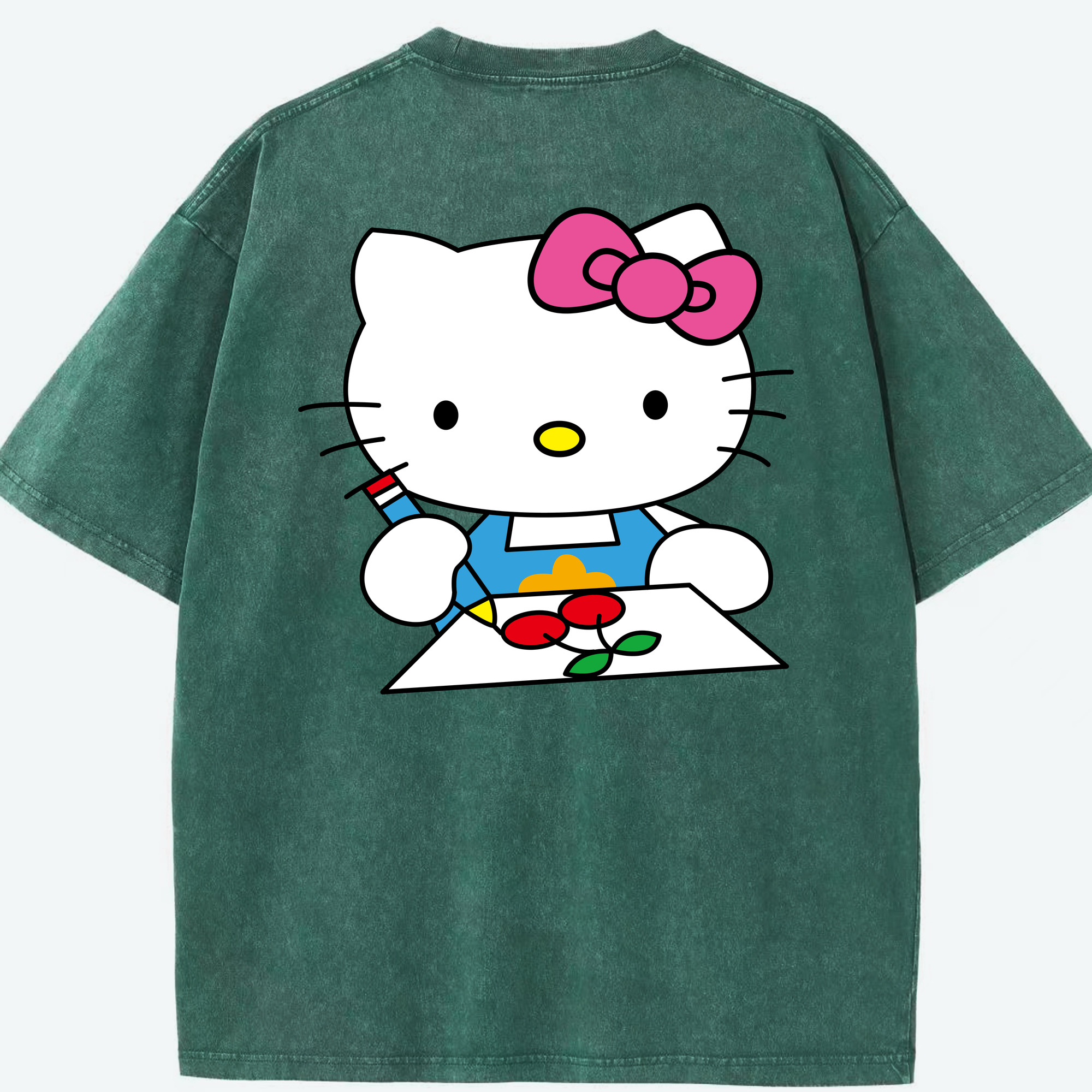 （画像用） Hello Kitty ハローキティ 綿100% ヴィンテージ風 半袖Tシャツ（背面プリント）